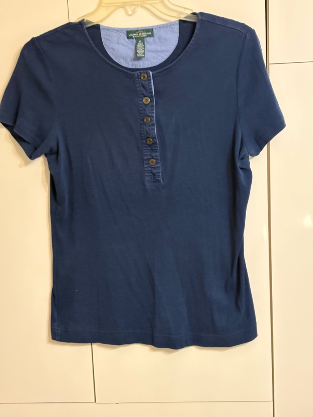 Lauren Jeans Navy Short Sleeve Henley Women’s Shirt